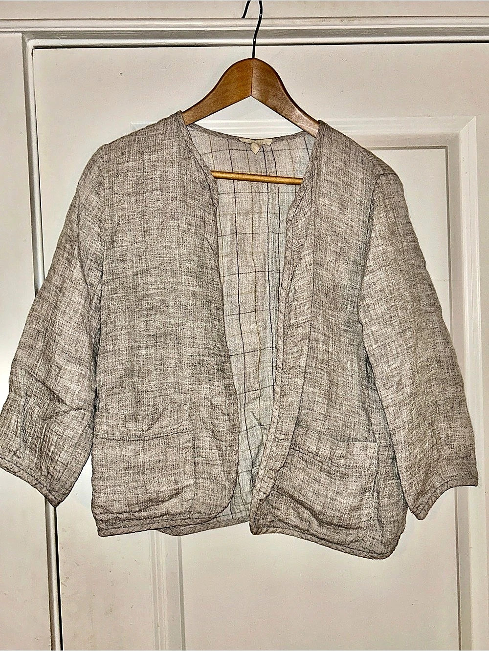 Eileen Fisher Linen Plaid Jacket Size Small Like New